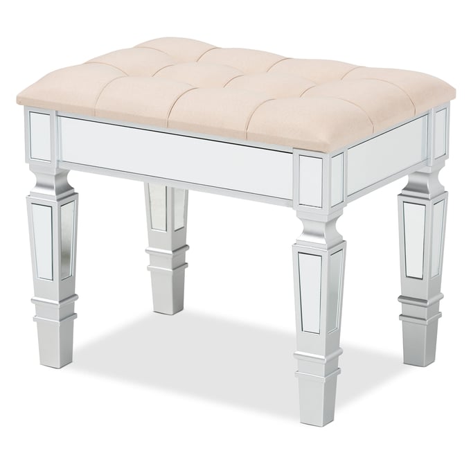 Baxton Studio Hedia Beige Silver Ottoman BAX-JY20B217S-BEIGE-OTTOMAN