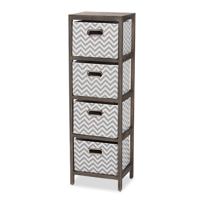 Baxton Studio Jorah Grey Modern Fabric 4 Basket Tallboy Storage Chest BAX-L2528-DV-GREY-WHITE