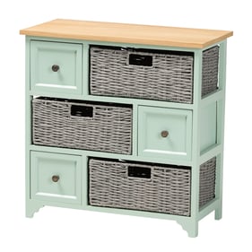 Baxton Studio Valtina Oak Brown Grey Mint Green 3 Drawers Storage Unit with...