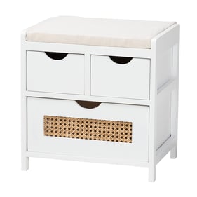 Baxton Studio Bastian Light Beige White Natural Brown 3 Drawers Storage Ben...