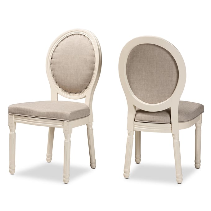 2 Baxton Studio Louis Grey Fabric White Wood Dining Chairs BAX-W-LOUIS-O-01-OFWHT-GR-CH