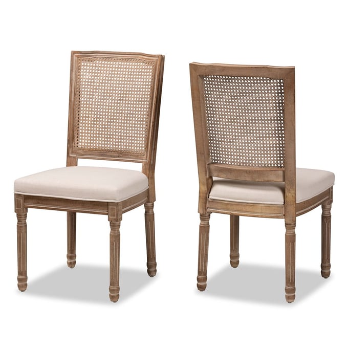 2 Baxton Studio Louane Antique Brown Wood Dining Chairs with Rattan BAX-W-LOUIS-R-06-ANT-RAT-CHAIR