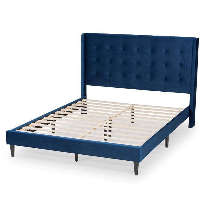 Baxton Studio Gothard Navy Blue Velvet Queen Platform Bed BAX-DV20811-NYBLUEVEL-QUEEN