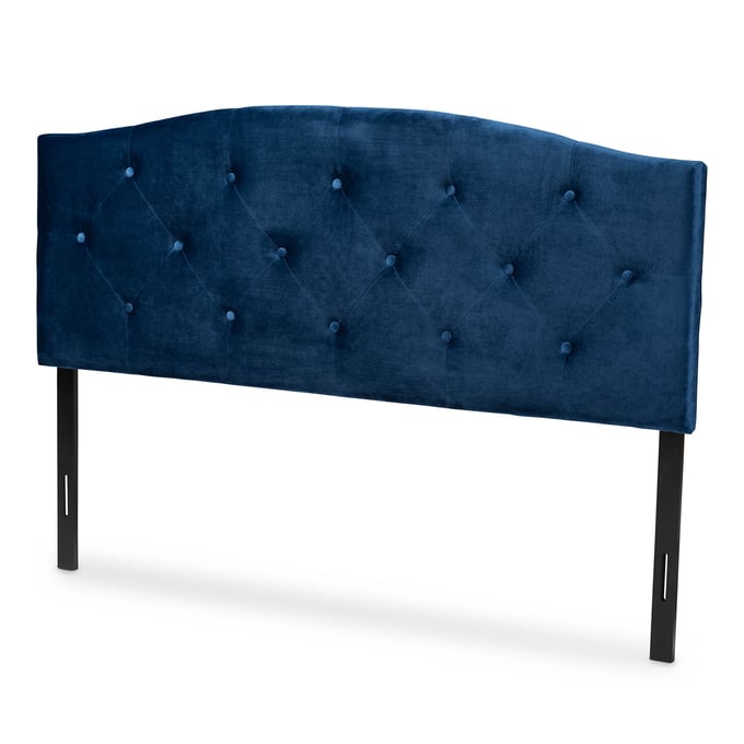 Baxton Studio Leone Navy Blue Modern Velvet Full Headboard BAX-LEONE-NAVY-BLUE-HB-FULL