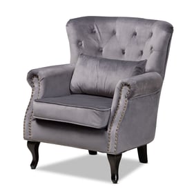 Baxton Studio Fletcher Grey Velvet Dark Brown Wood Armchair