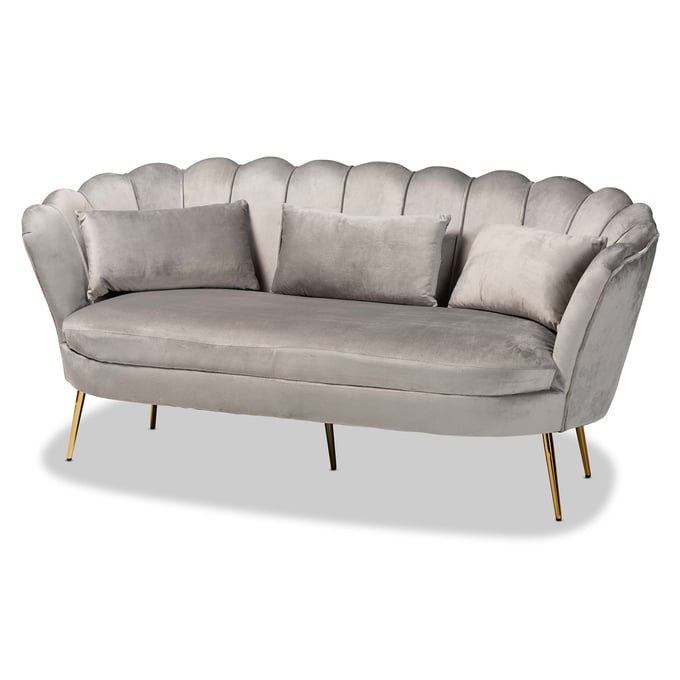 Baxton Studio Genia Grey Velvet Fabric Sofa BAX-DC-02T-SHINY-VLVLGRY-SOFA