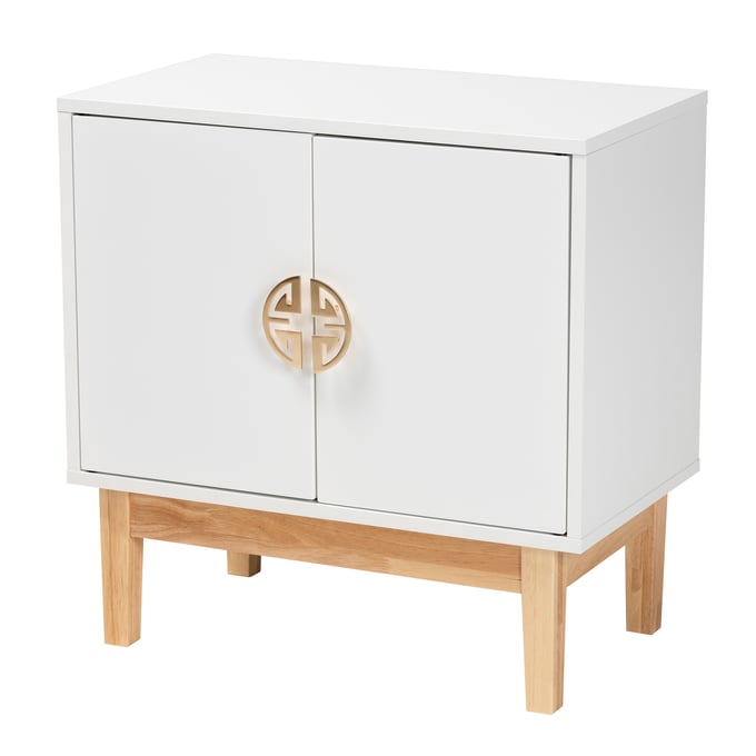 Baxton Studio Kamana White Gold Oak Brown 2 Doors Storage Cabinet BAX-LC21020903-WHITE-CABINET