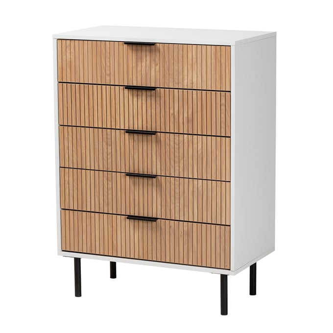 Baxton Studio Karima White Natural Brown Black 5 Drawers Storage