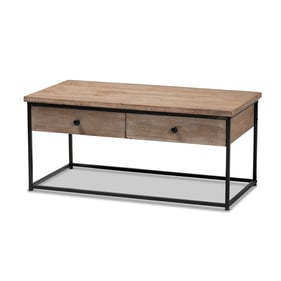 Baxton Studio Roderick Weathered Oak Black 2 Drawers Coffee Table