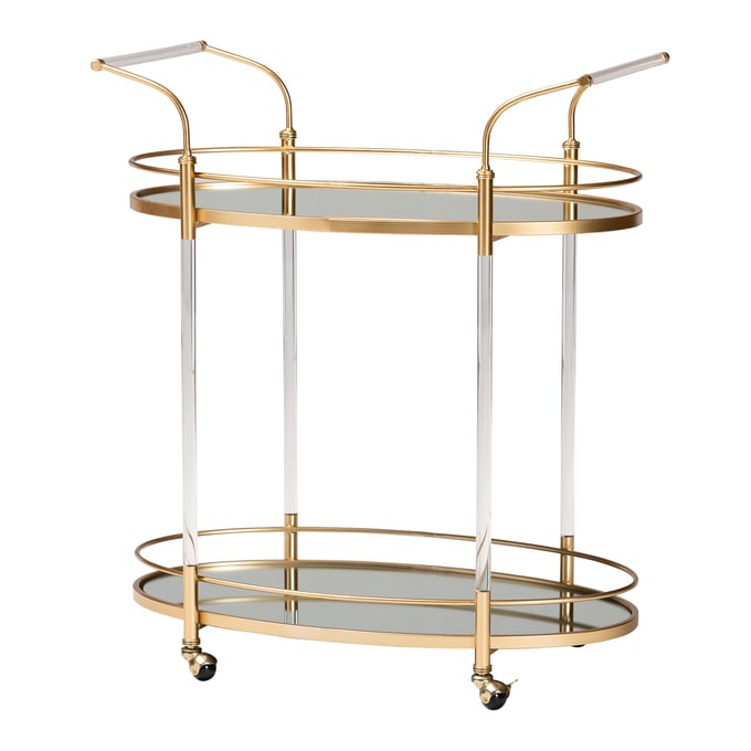 Baxton Studio Nakano Metal 2 Tier Wine Cart BAX-JY21A021-GOLD-CART