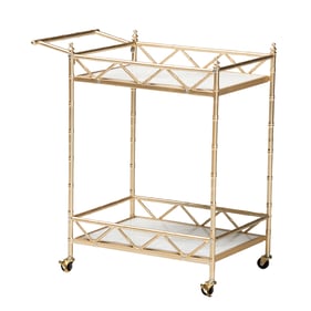 Baxton Studio Mela Gold White 2 Tier Wine Cart