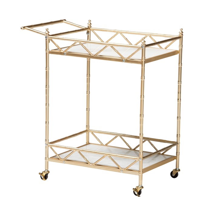 Baxton Studio Mela Gold White 2 Tier Wine Cart BAX-H01-96218-GLDWHT-MBL-CART