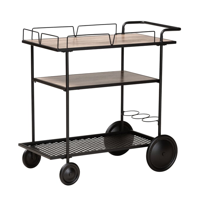 Baxton Studio Huntley Walnut Brown Wine Cart BAX-TDA-1020-WINE-CART