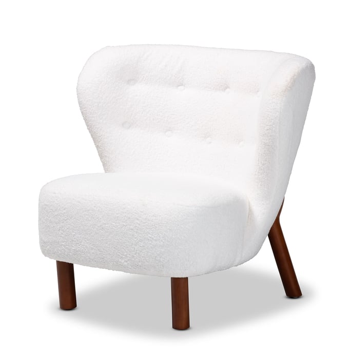 Baxton Studio Cabrera White Boucle Accent Chair BAX-2011-WHITE-WALNUT-CC