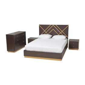 Baxton Studio Arcelia Dark Brown Gold 4pc Queen Bedroom Set