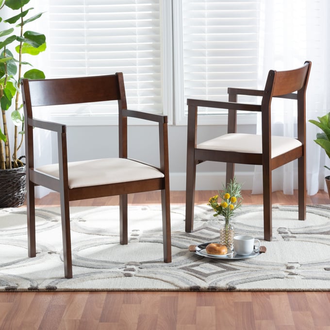 2 Baxton Studio Helene Cream Dark Brown Dining Chairs