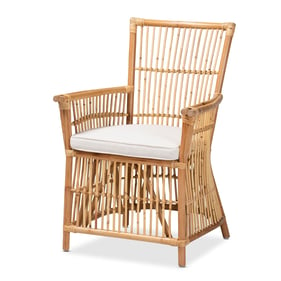 Baxton Studio Bali Pari Rose White Fabric Rattan Armchair