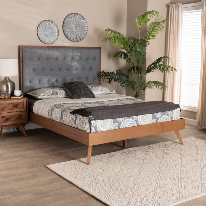 Baxton Studio Dericia Grey Walnut Brown King Platform Bed The