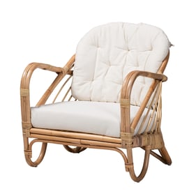 Baxton Studio Bali Pari Aliane White Natural Brown Armchair