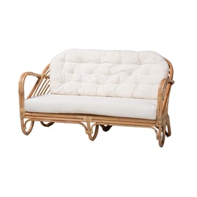 Baxton Studio Bali Pari Aliane White Natural Brown Loveseat