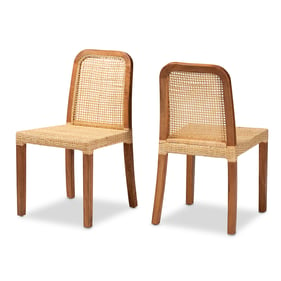 2 Baxton Studio Bali Pari Caspia Natural Brown Rattan Dining Chairs