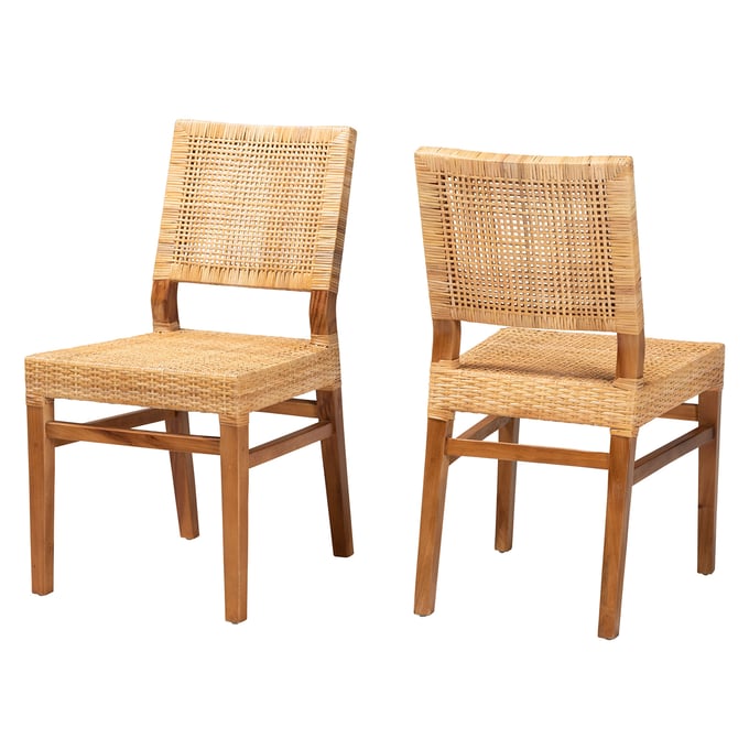 2 Baxton Studio Bali Pari Lesia Natural Brown Dining Chairs BAX-Lesia-Teak-DC