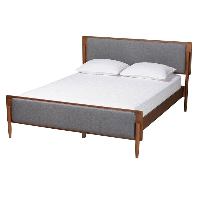 Baxton Studio Powers Grey Ash Walnut Queen Platform Bed BAX-MG0089-1-DRKGRY-ASHWLNT-Q