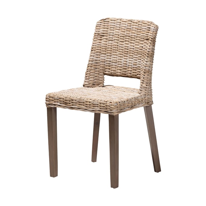 Baxton Studio Bali Pari Magy Greywashed Brown Rattan Dining Chair BAX-Magy-Grey-Natural-DC