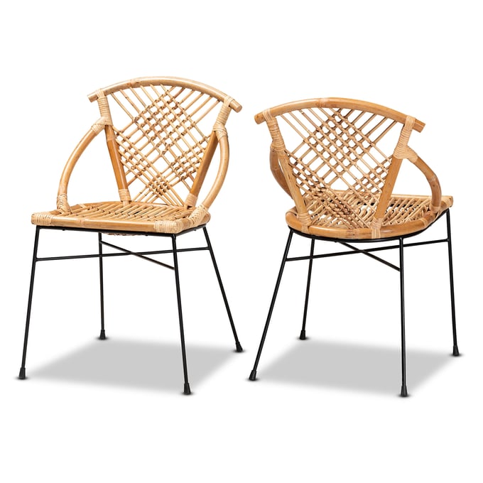 2 Baxton Studio Bali Pari Pro Natural Brown Rattan Dining Chairs BAX-Pro-Rattan-Black-DC