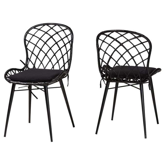 2 Baxton Studio Bali Pari Sabelle Black Dining Chairs BAX-SANTA1-BLACK-RATTAN-DC