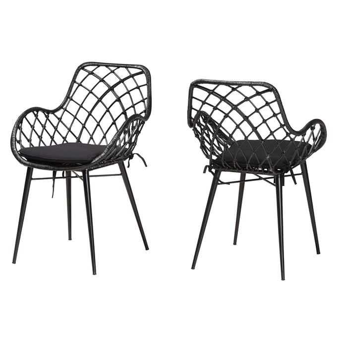 2 Baxton Studio Bali Pari Ballerina Black Dining Chairs BAX-BALERINA1-BLACK-RATTAN-DC