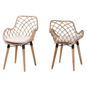 2 Baxton Studio Bali Pari Ballerina Modern Natural Brown Dining Chairs