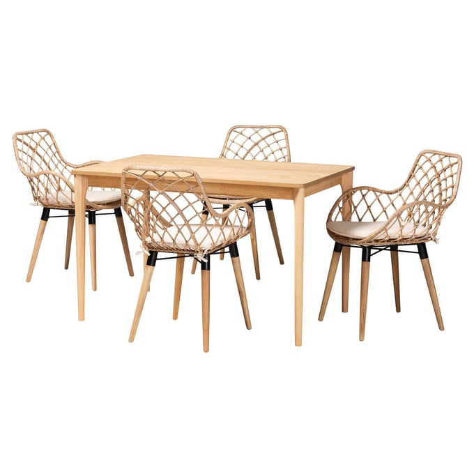 Baxton Studio Ballerina Greywashed Natural Brown 5pc Dining Set BAX-KYG003C-NRLOKLTGY5PC-DRSET