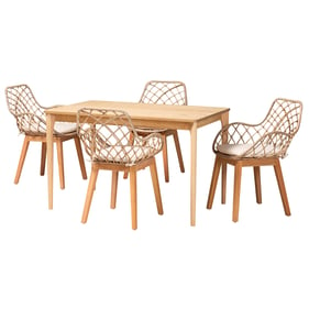 Baxton Studio Ballerina Greywashed Natural Brown Wood 5pc Dining Set