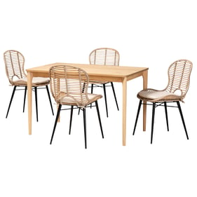 Baxton Studio Brenna Greywashed Natural Brown Wood 5pc Dining Set