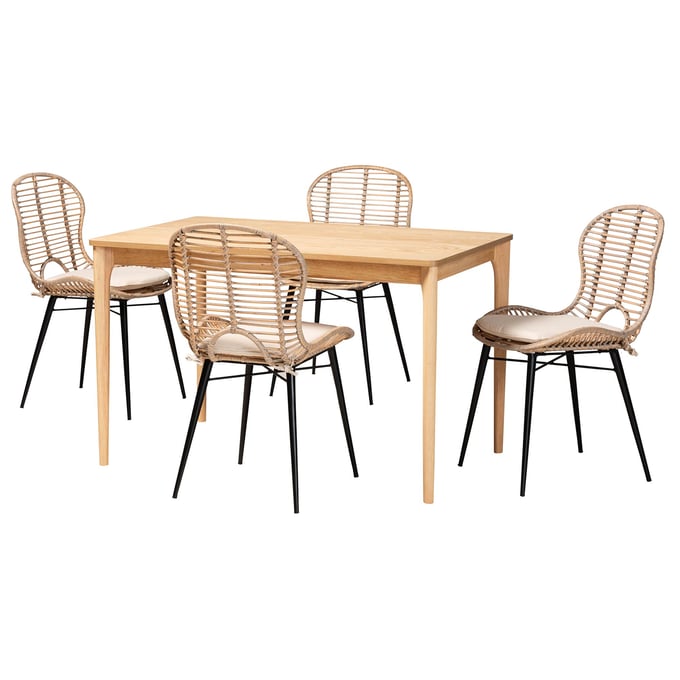 Baxton Studio Brenna Greywashed Natural Brown Wood 5pc Dining Set BAX-KYG005C-NTLOKLTGY5PCDRSET