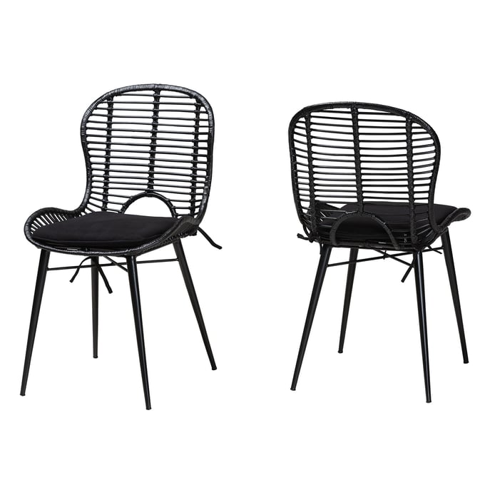 2 Baxton Studio Bali Pari Brenna Black Dining Chairs BAX-BIANCA-BLACK-RATTAN-DC