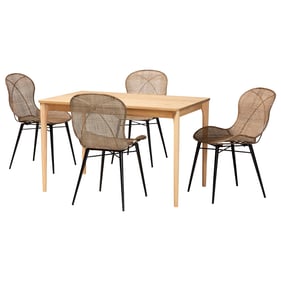 Baxton Studio Sabelle Natural Brown Wood Greywashed 5pc Dining Set