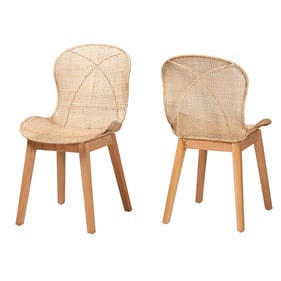 2 Baxton Studio Bali Pari Sabelle Natural Brown Dining Chairs