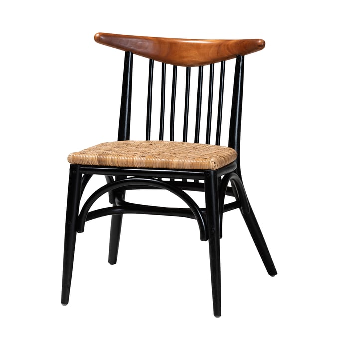 Baxton Studio Bali Pari Parthenia Two Tone Black Walnut Dining Chair BAX-PROMEDANE-BLACK-RATTAN-DC