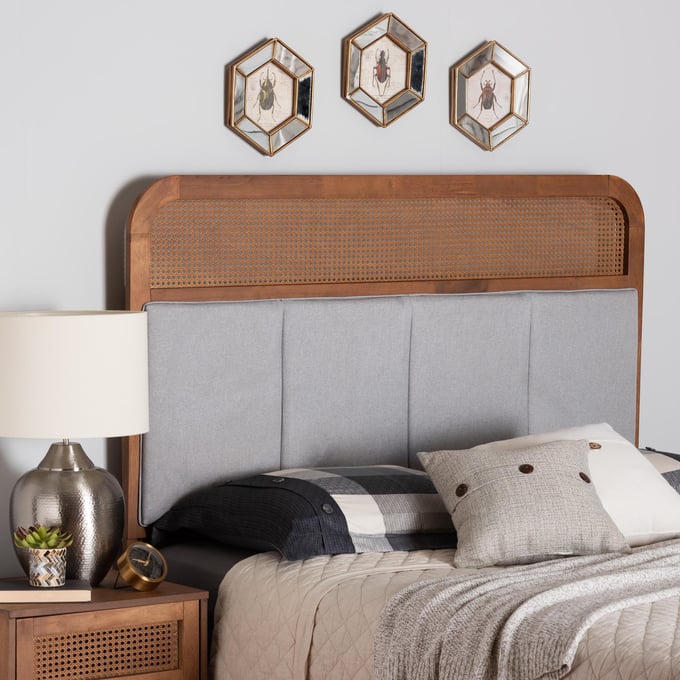 Baxton Studio Esti Light Grey Ash Walnut King Headboard The