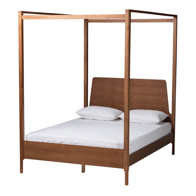 Baxton Studio Roman Ash Walnut Queen Canopy Bed BAX-MG0103-2-ASH-WALNUT-QUEEN