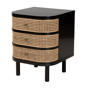 Baxton Studio Bali Pari Nabila Black Natural Rattan 3 Drawer End Table