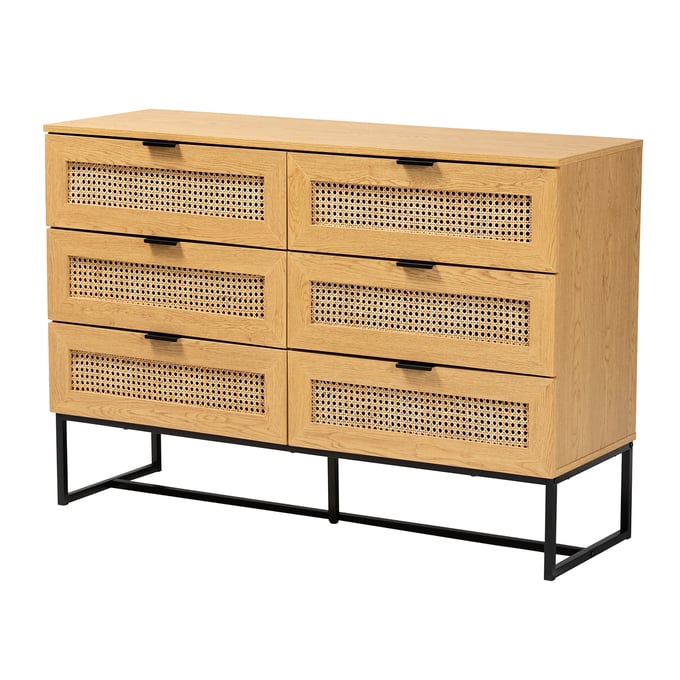 Baxton Studio Sawyer Oak Brown Black 6 Drawers Storage Cabinet BAX-LCF20220221OBRN6DWCABINET