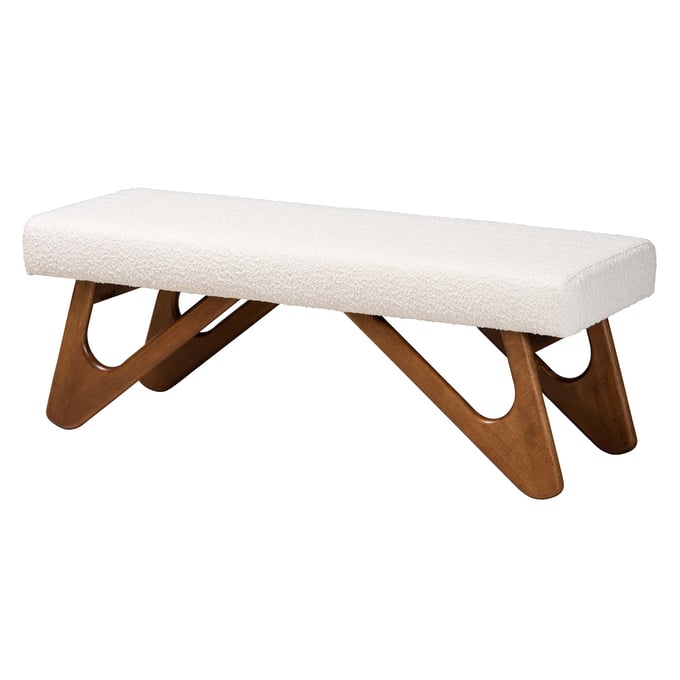 Baxton Studio Rika Cream Walnut Brown Bench BAX-BBT5367-CREAM-WALNUT-BENCH