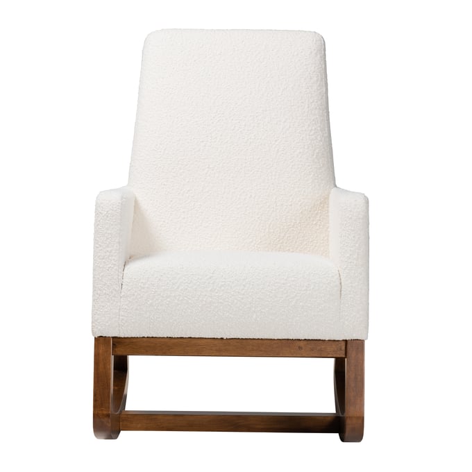 Baxton Studio Yashiya Walnut Brown Off White Boucle Rocking Chair