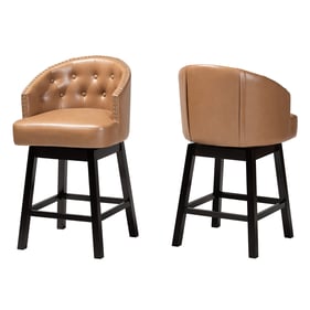 2 Baxton Studio Theron Tan Faux Leather Swivel Counter Stools