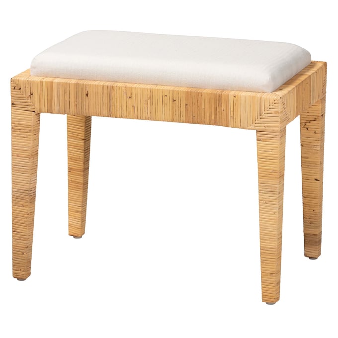 Baxton Studio Bali Pari Sofia White Natural Brown Ottoman BAX-SOFIA-RATTAN-OTTO