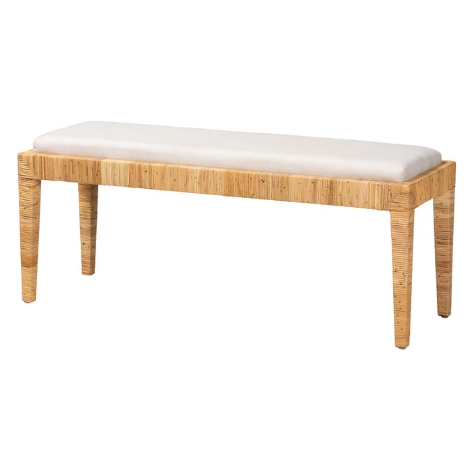 Baxton Studio Bali Pari Sofia White Natural Brown Bench BAX-SOFIA-RATTAN-BENCH