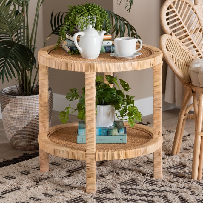 Baxton Studio Bali Pari Bella Natural Brown 2 Tier End Table The